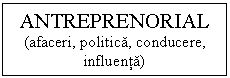 Text Box: ANTREPRENORIAL
(afaceri, politica, conducere, influenta)
