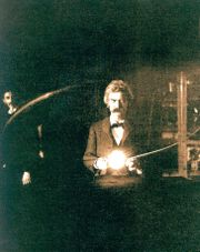 Twain in the lab of Nikola Tesla, spring of 1894