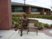 A statue of Mark Twain at Mark Twain Elementary School in the Braeswood Place neighborhood of Houston, Texas