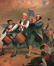 Originally entitled Yankee Doodle, this is one of several versions of a scene painted by A. M. Willard that came to be known as The Spirit of '76. Often imitated (or parodied), it is a familiar symbol of American patriotism.