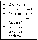 Text Box: .	Eozinofilie
.	Urticarie, prurit
.	Protoscolecsi si chiste fiica in 