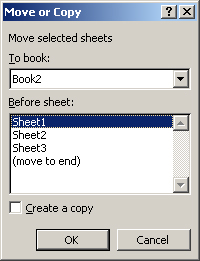 Figure 2-3: You can move or copy worksheets between workbooks with this dialog box.