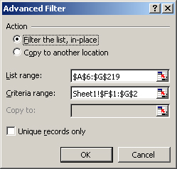 Figure 6-12: The Advanced Filter dialog box.