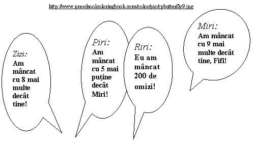 Oval Callout: Piri:
Am mancat cu 5 mai putine decat Miri!
,Oval Callout: Miri:
Am mancat cu 9 mai multe decat tine, Fifi!

