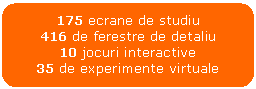 Rounded Rectangle: 175 ecrane de studiu
416 de ferestre de detaliu
10 jocuri interactive
35 de experimente virtuale

