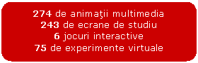 Rounded Rectangle: 274 de animatii multimedia
243 de ecrane de studiu
6 jocuri interactive
75 de experimente virtuale

