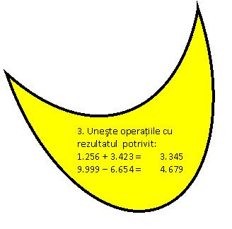 Moon: 3. Uneste operatiile cu rezultatul potrivit:
1.256 + 3.423 = 3.345
9.999 - 6.654 = 4.679
