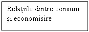 Text Box: Relatiile dintre consum si economisire