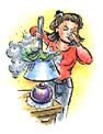 woman holding her nose while dusting a lamp, as dust rises up around her