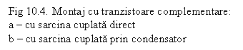 Text Box: Fig 10.4. Montaj cu tranzistoare complementare:
a - cu sarcina cuplata direct
b - cu sarcina cuplata prin condensator
