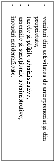Text Box: -	venituri din activitatea de antreprenoriat si din proprietate;
-	taxele si platile administrative; 
-	amenzile si sanctiunile administrative;
-	incasari neidentificate.

