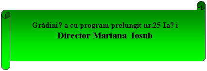 Horizontal Scroll: Gradinița cu program prelungit nr.25 Iași
Director Mariana Iosub
