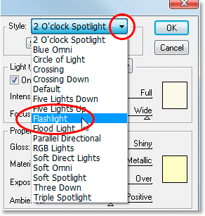 Select the Flashlight lighting style