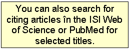 Text Box: You can also search for citing articles in the ISI Web of Science or PubMed for selected titles.