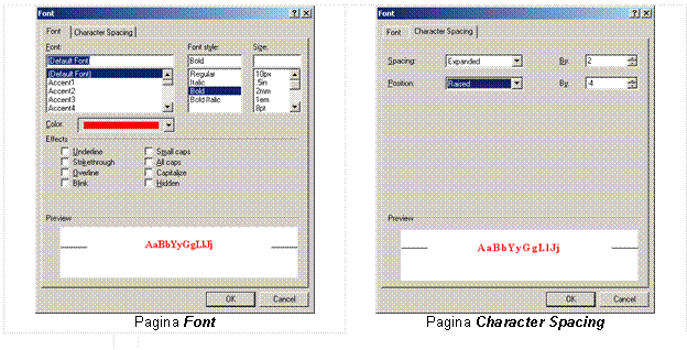 Text Box:  
Pagina Font	 
Pagina Character Spacing

Figura  4. Caseta de dialog Font.
