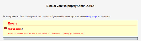 eroare conectare phpMyAdmin