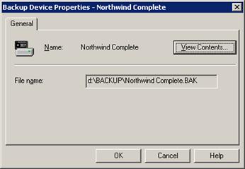 Figure 3: Backup Device Properties