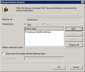 Figure 6: Choose Restore Devices dialog box
