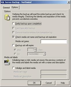 Figure 12: SQL Server Backup Options