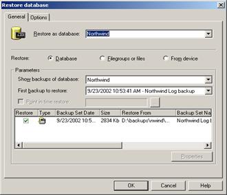 Figure 16: Restore Database dialog box