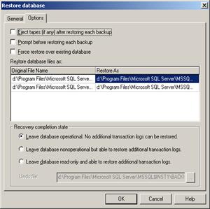 Figure 18: Restore Database Options