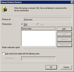 Figure 24 : Choose Restore Devices dialog box