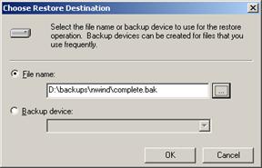 Figure 25: Choose Restore Destination dialog box