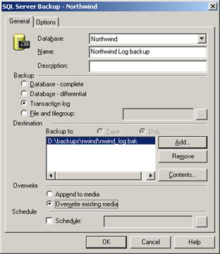 Figure 29: Transaction Log Backup