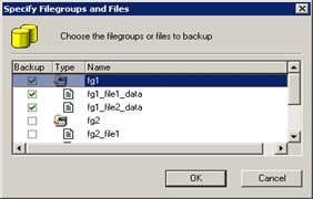 Figure 38: Specify file/filegroup to back up