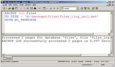 Figure 39: Perform backup of tail of transaction log