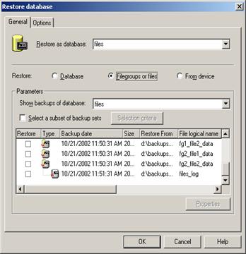 Figure 40: Restore file/filegroup backup