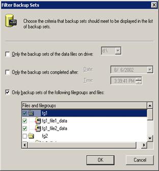 Figure 41: Filter Backup Sets dialog box