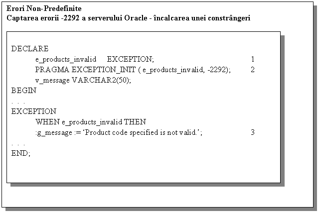Text Box: Erori Non-Predefinite
Captarea erorii -2292 a serverului Oracle - incalcarea unei constrangeri

 
