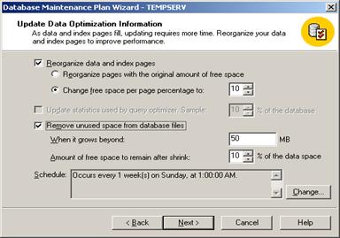 Figure 46: Specify data optimization settings