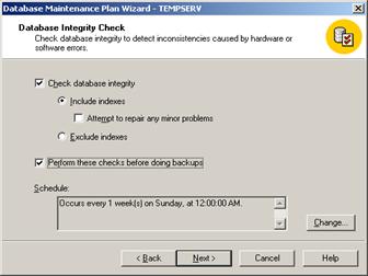 Figure 47: Specify database integrity check settings