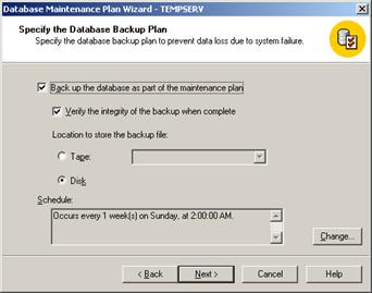 Figure 48: Specify database backup plan