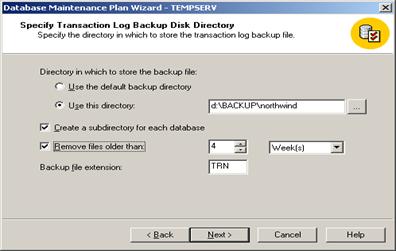 Figure 51: Specify Transaction log backup directory