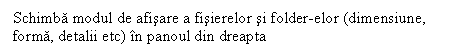 Text Box: Schimba modul de afisare a fisierelor si folder-elor (dimensiune, forma, detalii etc) in panoul din dreapta