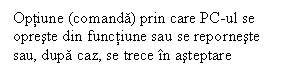 Text Box: Optiune (comanda) prin care PC-ul se opreste din functiune sau se reporneste sau, dupa caz, se trece in asteptare