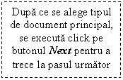 Text Box: Dupa ce se alege tipul de document principal, se executa click pe butonul Next pentru a trece la pasul urmator