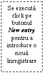 Text Box: Se executa click pe butonul New entry pentru a introduce o noua inregistrare