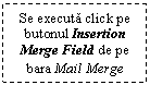 Text Box: Se executa click pe butonul Insertion Merge Field de pe bara Mail Merge

