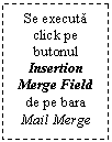 Text Box: Se executa click pe butonul Insertion Merge Field de pe bara Mail Merge

