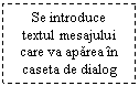 Text Box: Se introduce textul mesajului care va aparea in caseta de dialog