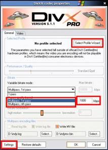 DivX 5.1.1 asetukset