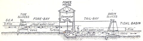 a tidal power plant in cross-section