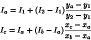begin
I_=I_+(I_-I_)frac{y_-y_1}
I_=I_+(I_-I_)frac{x_-x_a}
end