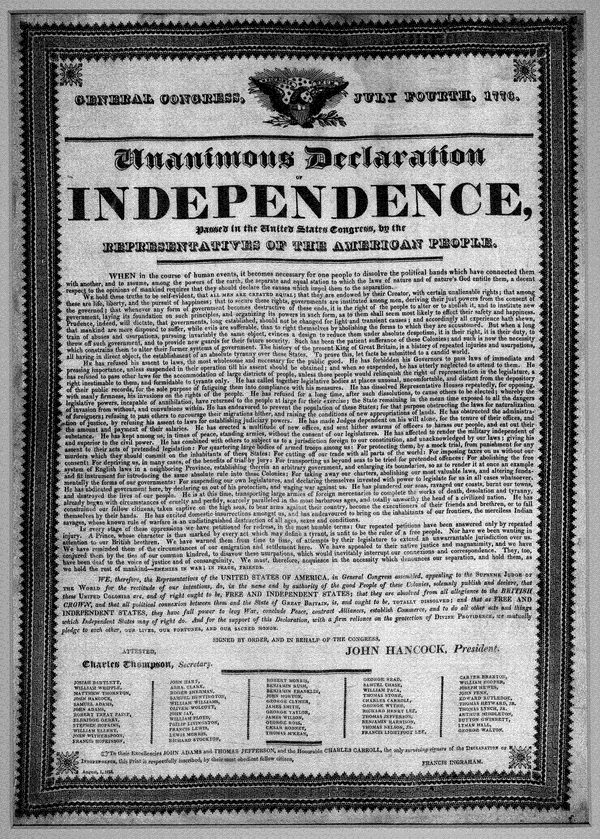 Image 1 of 1, Unanimous Declaration of Independence, passed in t