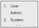 Text Box: 1.	User
      Admin. 
2.	System
Admin.
