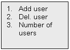 Text Box: 1.	Add user
2.	Del. user
3.	Number of users

3.Number of users
